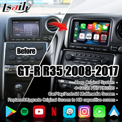 Van de Lsailtauto het Scherm Van verschillende media voor GT-r GTR R35 met 4+64GB Draadloze CarPlay, Verbeteringsvertoning