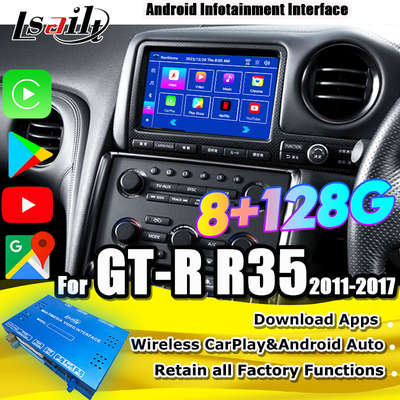 Lsailt Android Multimedia Interface voor GT-R GTR R35 2011-2016 Draadloze Carplay Interface Inclusief YouTube, GPS,8+128 GB