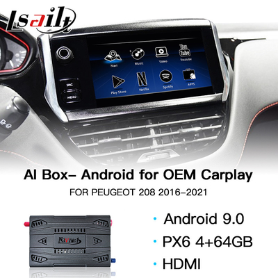 De Autoai van USB Carplay Doos 4GB 64GB HDMI Android 9,0 voor Peugeot 208 GPS-Navigatie