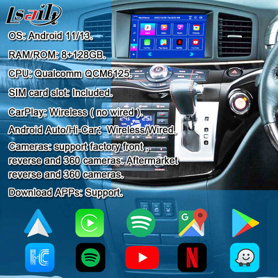 Android 13 8G Android Smart Infotainment Module voor Nissan Elgrand E52 2010- Inclusief CarPlay, YouTube, hoofdsteun scherm