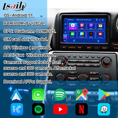 Lsailt Android Multimedia Interface voor GT-R GTR R35 2011-2016 Draadloze Carplay Interface Inclusief YouTube, GPS,8+128 GB