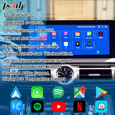 Lexus Android-scherm 10,25 inch Qualcomm 8 Core GPS-navigatie CarPlay Display voor Lexus IS300 IS250 IS350 2020-2023