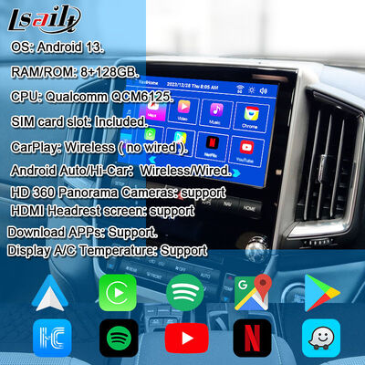 Android 13 Multimedia Video-interface voor Land Cruiser LC200 VXR VX GXL Sahara V8 2013-2021 OEM Scherm Upgrade met Draadloze CarPlay, YouTube