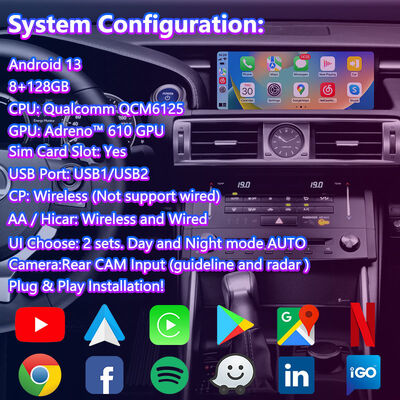 Lsailt 10.25 Inch Android Carplay Multimedia Scherm voor 2013-2020 Lexus IS Knop IS250 IS200t IS300 IS300h IS350